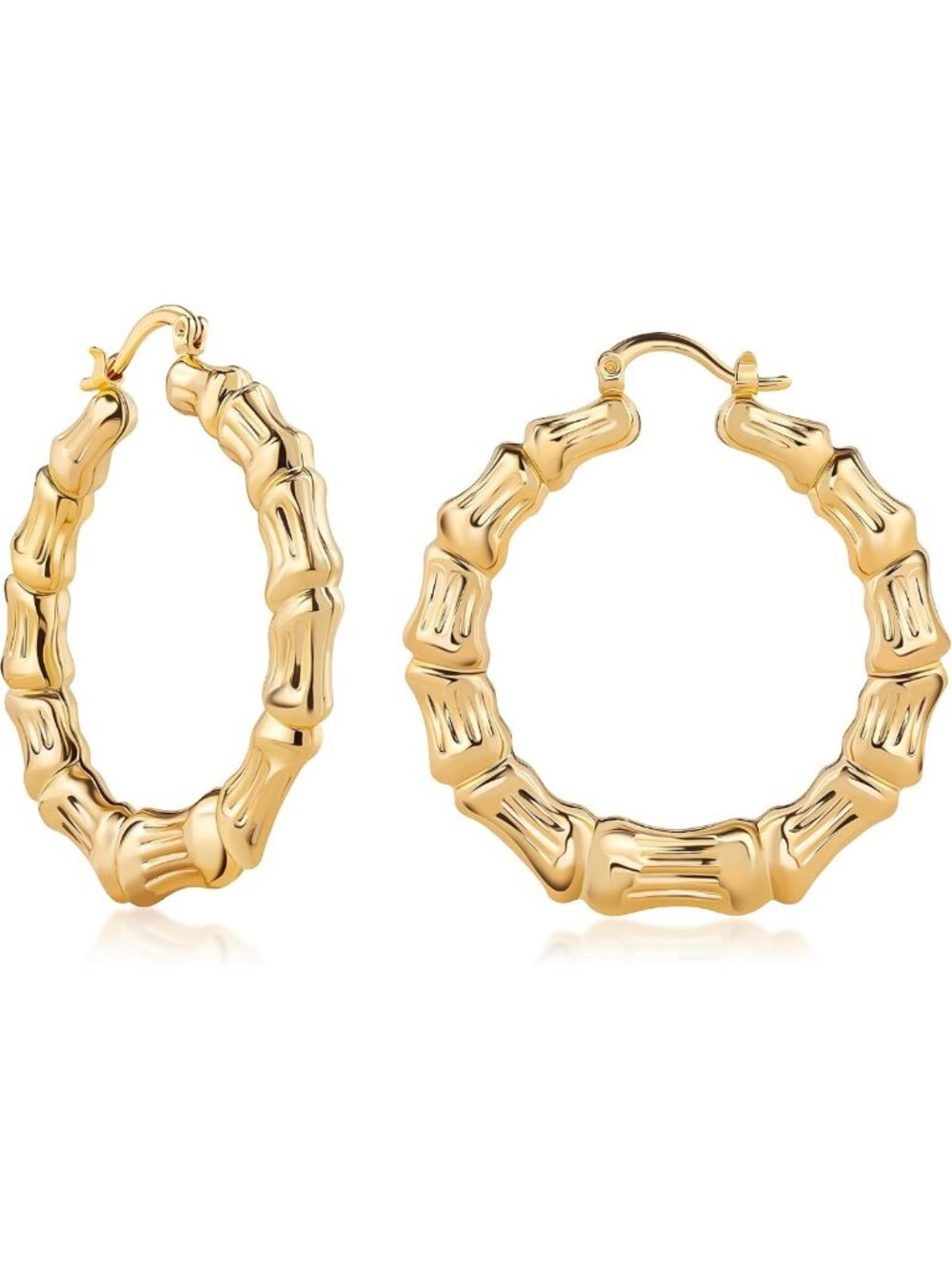 18k Gold Plated Bamboo Hoop Earrings for Women, 40MM - Stylish & Chic Jewelry